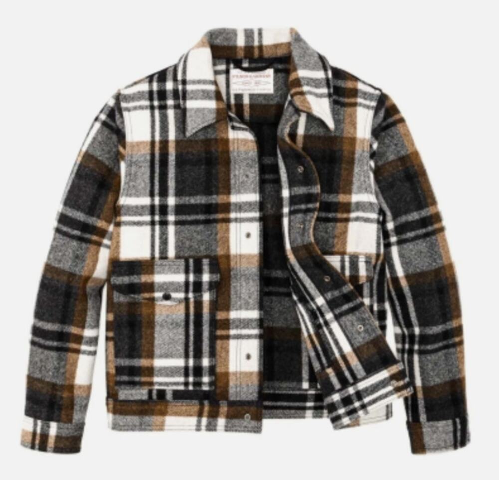 Filson Mackinaw Wool Work Jacket Blue Coal Copper Heather Plaid Medium